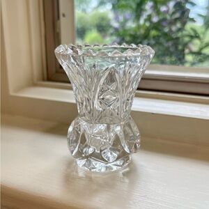 VINTAGE, LEAD CRYSTAL ZAJECAR VASE. MADE IN YUGOSLAVIA. 2 1/4”W X 3”H